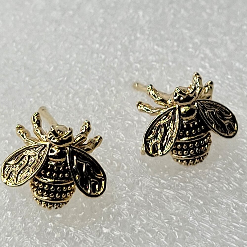 Bee Gold Tone Tiny Earrings